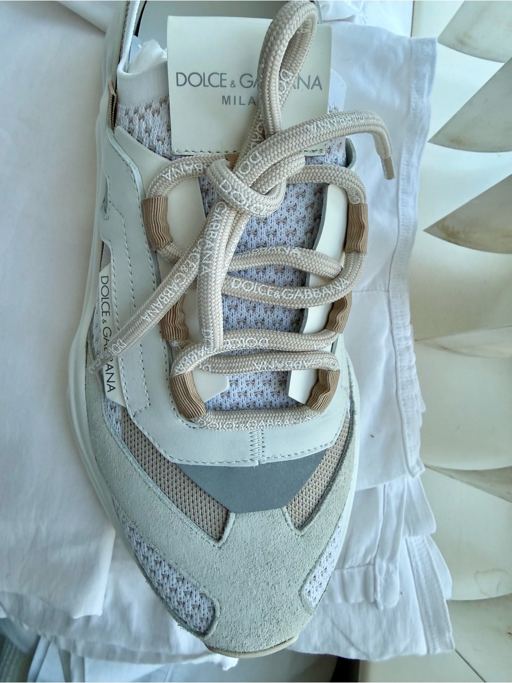 Dolce & Gabbana Beige, White and Gray Chunky Mesh Sneaker - Picture 3 of 5